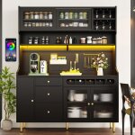 Buffet haut 145 cm avec led plan de travail et casiers � vin buffet de cuisine moderne pour cuisine et ...
