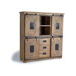 Vaisselier industriel - giner y colomer - bois de manguier - 4 portes - 3 tiroirs - dtails mtal