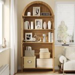 Vaisselier moderne en bois naturel avec arche �tag�res r�sistantes 40kg portes vitr�es transparentes ...