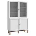 Vaisselier vitr� d�cor gris et ch�ne avec poign�es en bois - udine meubletmoi