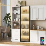 Vaisselier vitrine salle � manger cuisine avec led 8 �tag�res et 3 tiroirs porte en verre buffet vitrine ...
