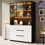 Vaisselier vitrine salle � manger avec led 5 portes et 3 tiroirs buffet haut salle � manger moderne 200 ...