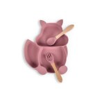 Vaisselle pour enfants - cureuil - ensemble 3 pices - silicone - rose - assiette  ventouse