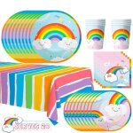 Vaisselle jetable - anniversaire - arc - en - ciel - 20 assiettes 9 - 20 assiettes 7 - multicolore