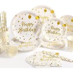 Vaisselle jetable anniversaire - haopyou - or et blanc - 10 portions