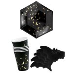 Vaisselle jetable - kit vaisselle jetable chauve - souris noire et dor�