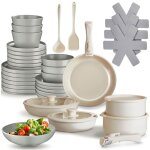 Vaisselle ? tectake ? ensemble de vaisselle en gr�s �maill� 40 pi�ces avec casseroles po�les et couvercles ...