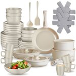 Vaisselle ? tectake ? ensemble de vaisselle en gr�s �maill� avec 46 pi�ces casseroles po�les et couvercles ...