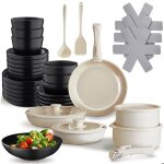 Vaisselle ? tectake ? ensemble de vaisselle en gr�s �maill� avec casseroles po�les et couvercles ? noir ...