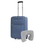 Valise cabine - itaca - t71950b - souple - bleu - trolley inclus