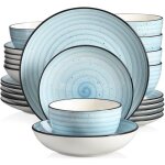 Vancasso srie bonbon - bl 24 pices service de table en cramique service complet pour 6 personnes bleu ...