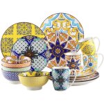 Service de table complet en porcelaine - vancasso - srie jasmin - motif fleur - 16 pices