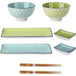 Vancasso s�rie macaron 2 assiettes longues 2 bols � soupe 2 paires de baguettes 2 sauci�res style exotique ...