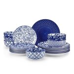 Vancasso vaisselle 18pcs s�rie selene en porcelaine bleue et blanche avec assiettes plates desserts et ...