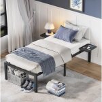 Vasagle lit simple, lit 1 personne, cadre de lit en mtal avec tagres de rangement, lit adolescent, ...