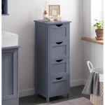 Vasagle meuble de salle de bain sur pieds, placard de rangement avec 4 tiroirs, commode, gris