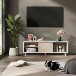 Vasagle meuble tv montage rapide toolless banc 140 x 39 x 45 cm blanc nuage et beige naturel Vasagle meuble tv montage rapide toolless banc 140 x 39 x 45 cm blanc nuage et beige naturel