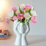 Vase c�ramique blanc forme visage h18xl9 cm id�al pampa bouquet frais d�co int�rieure