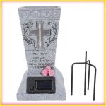 Vase fun�raire solaire pour cimeti�re vase en pierre tombale en r�sine avec piquets au sol support de ...