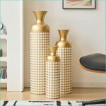 Vases de sol - set de 3 m�tal antique bronze / blanc (50 / 66 / 83 cm) - look vintage