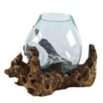 Vase en verre souffl sur racine de gamal hauteur 35  45cm marron / chocolat