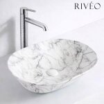 Vasque � poser ovale en c�ramique blanc effet marbre 59 x 425 x 14 cm avec bonde clic - clac blanche ...