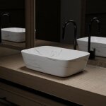 Vasque  poser rectangle en cramique blanche mat effet marbre - 455x325x13 cm - white marble