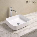 Vasque � poser rectangulaire riv�o 50�40�14 cm en c�ramique blanche - bonde chrom�e incluse