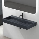 Vasque � poser ou suspendre mai & mai gris noir mat 90x46x11cm avec per�age pour robinet et cache bonde ...