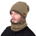 Vbiger bonnet hommes hiver chaud tricot ensemble : bonnet charpe kaki w942