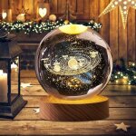 Veilleuse - zgeer - boule de cristal led 3d - rechargeable usb - base en bois - 8 cm