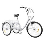 Vélo adulte à 6 vitesses 24 tricycle 3 roues tricycle avec panier lampe Vélo adulte à 6 vitesses 24 tricycle 3 roues tricycle avec panier lampe