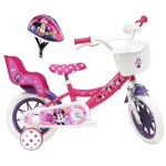 Vlo enfant 12 minnie / disney fille ( taille < 90 / 95 cm ) rose & blanc quip dun porte - poupe panier ...