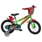 V�lo enfant 14 urban skate gar�on ( taille 90 cm � 105 cm ) vert & rouge �quip� de 2 freins gourde porte ...