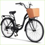 V�lo de ville carpat - 26 7 vitesses shimano - v - brake - porteur + panier avant - noir