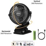 Ventilateur de bureau usb rotation 360 avec batterie - noir