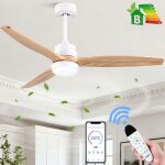 Ventilateur plafond 132 cm dc avec lumi�re int�gr�e ? silencieux ? pales bois ? r�versible ? t�l�commande ...