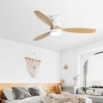 Ventilateur de plafond 132 cm avec led t�l�commande et �clairage silencieux r�versible m�tal et bois ...