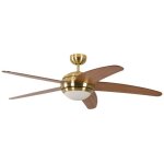Ventilateur de plafond design silencieux 132 cm laiton poli pales cerisier avec lampe pepeo melton