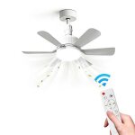 Ventilateur de plafond avec lumi�re led t�l�command� ? 6 pales blanc ? silencieux ? 3 vitesses + 3 temp�rature ...