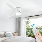 Ventilateur plafond avec lumiere r�versible 42 pouces avec moteur � courant continu et t�l�commande blanc ...