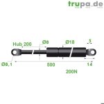 V�rin � gaz en acier �8mm - force 200n - course 200mm