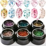 Vernis � ongles en gel de fleurs s�ch�es - estampille - 6 couleurs - or rose - rose - vert - bleu - violet ...