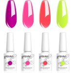 Vernis � ongles semi - permanent - estampille - lot de 4 couleurs fluo - n�on fushia rose orange jaune ...