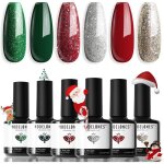 Vernis � ongles uv semi permanent vert rouge paillet� vert sapin lot 6 couleur no�l kit soak off gel ...