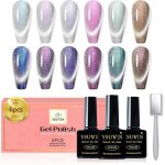 Vernis semi permanent magn�tique 6 couleurs 9d cat eye paillet� rose bleu or vert holographique vernis ...