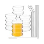 Verres � bulles - aesthetic - lot de 4 - verre borosilicate - pailles incluses - design ondul�