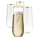 Verres � champagne en plastique fl�te �l�gante � bords dor�s parfaits pour les f�tes � la maison et les ...