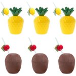 Verre à cocktaillot de 6 tasses hawaïennes en plastique en forme d?ananas et de noix de coco - avec 6 ... Verre à cocktaillot de 6 tasses hawaïennes en plastique en forme d?ananas et de noix de coco - avec 6 ...
