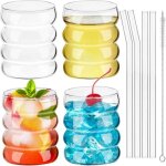 Verre  eau - bulles - 350ml - verres cannels - pailles en verre - design ondul
